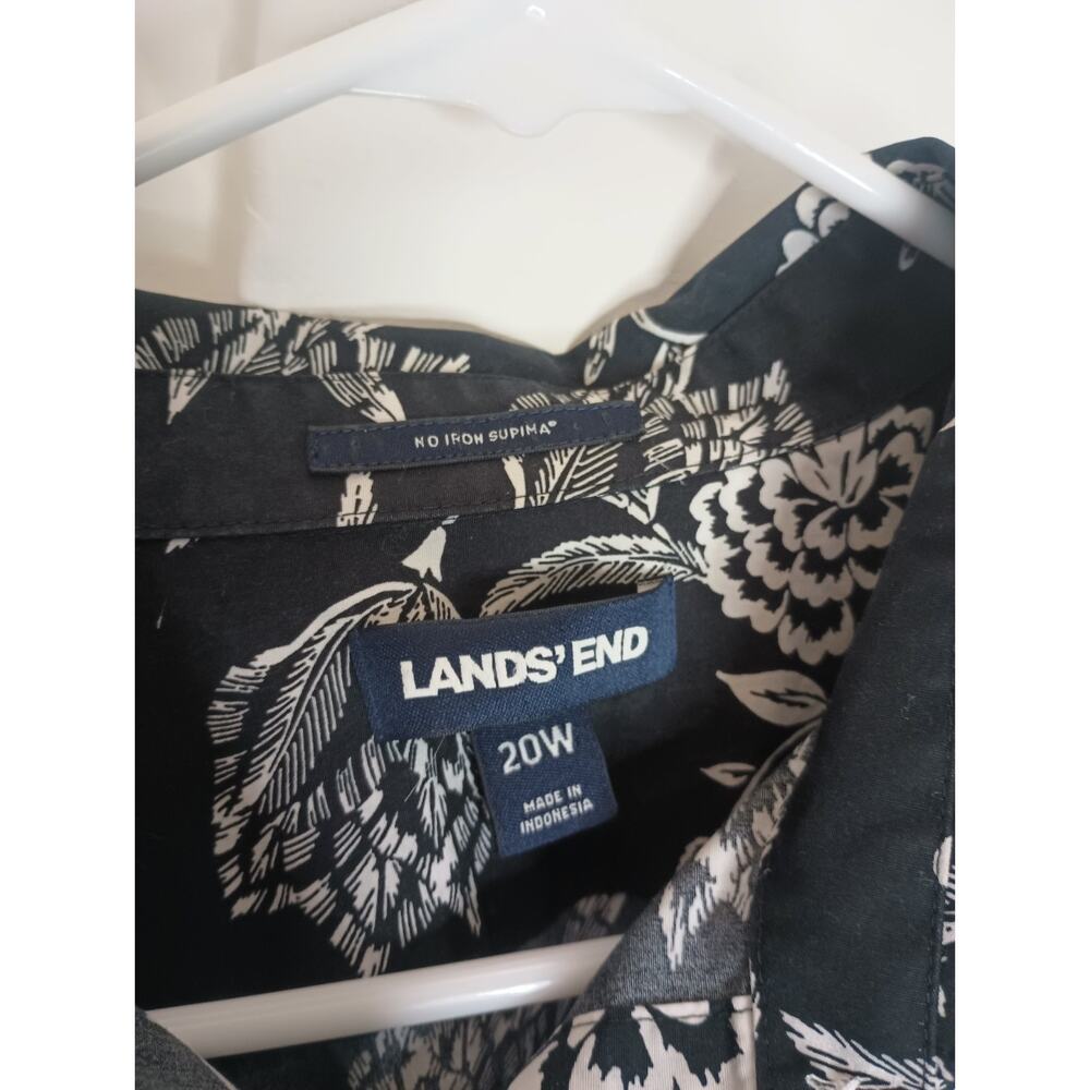 Lands End Womens No Iron Supima Button Up Top 20W Dark Floral Cottage Office - Picture 4 of 8